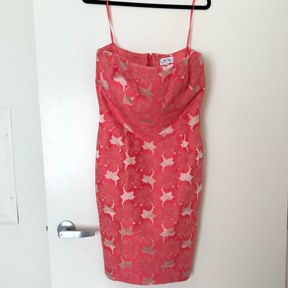 Carmen Marc Valvo pink floral dress.